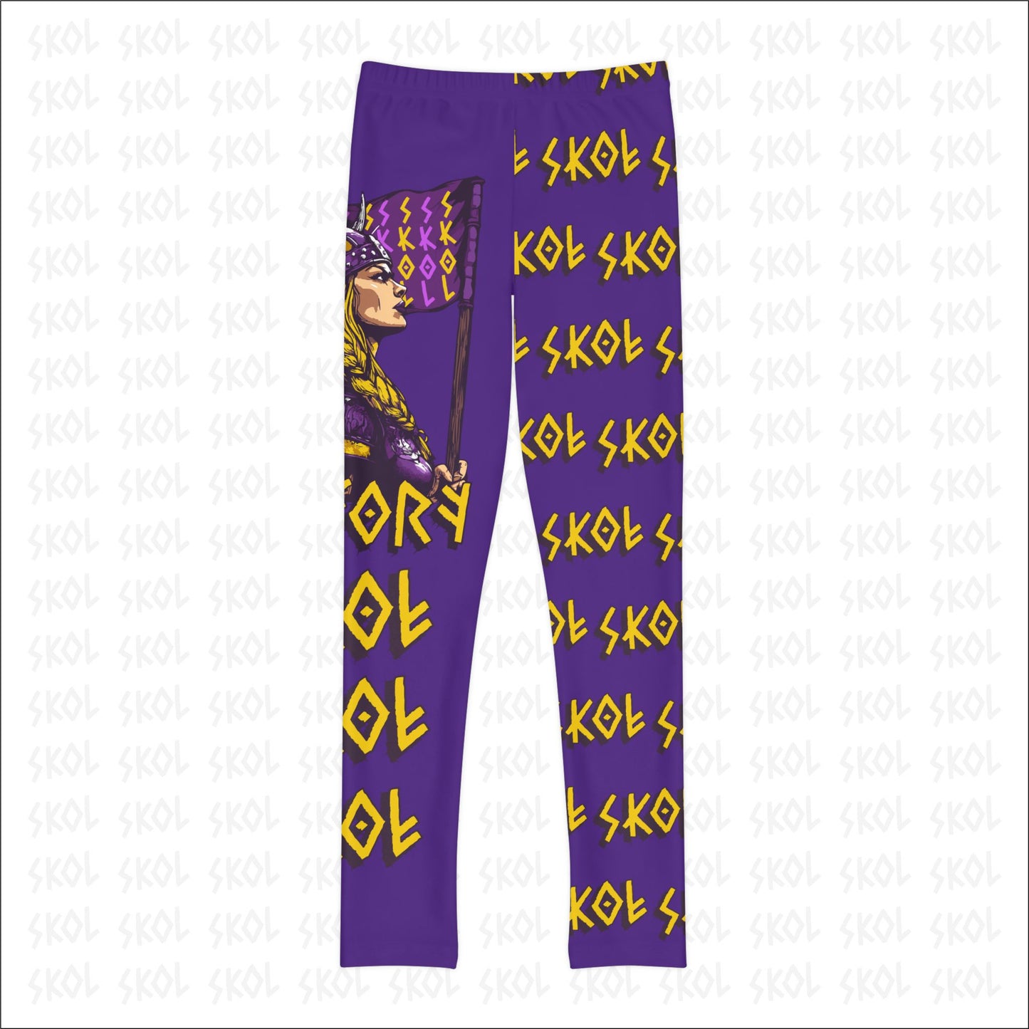 Viktory & SKOL | Purple Youth Full-Length White Leggings (AOP)