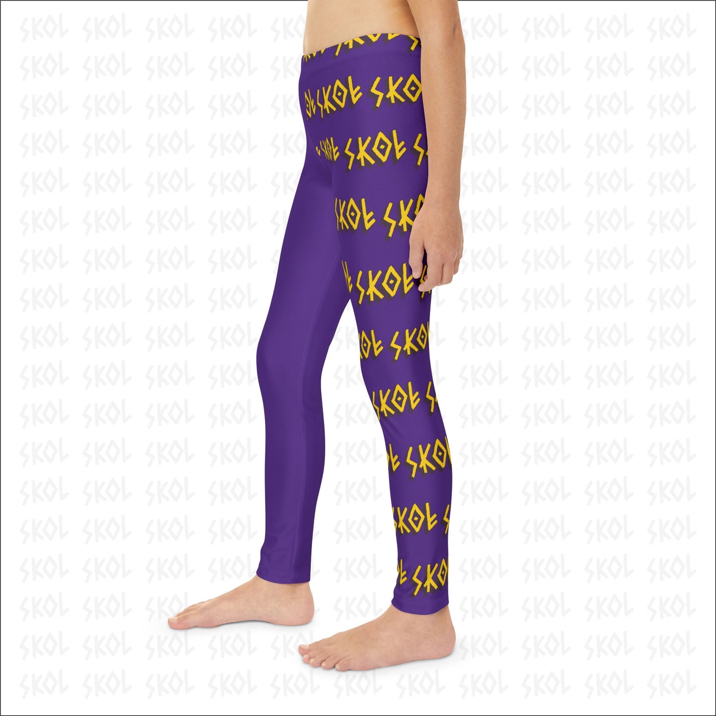 Viktory & SKOL | Purple Youth Full-Length White Leggings (AOP)