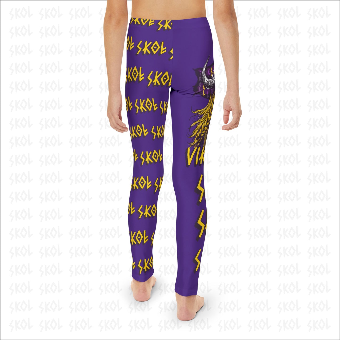 Viktory & SKOL | Purple Youth Full-Length White Leggings (AOP)