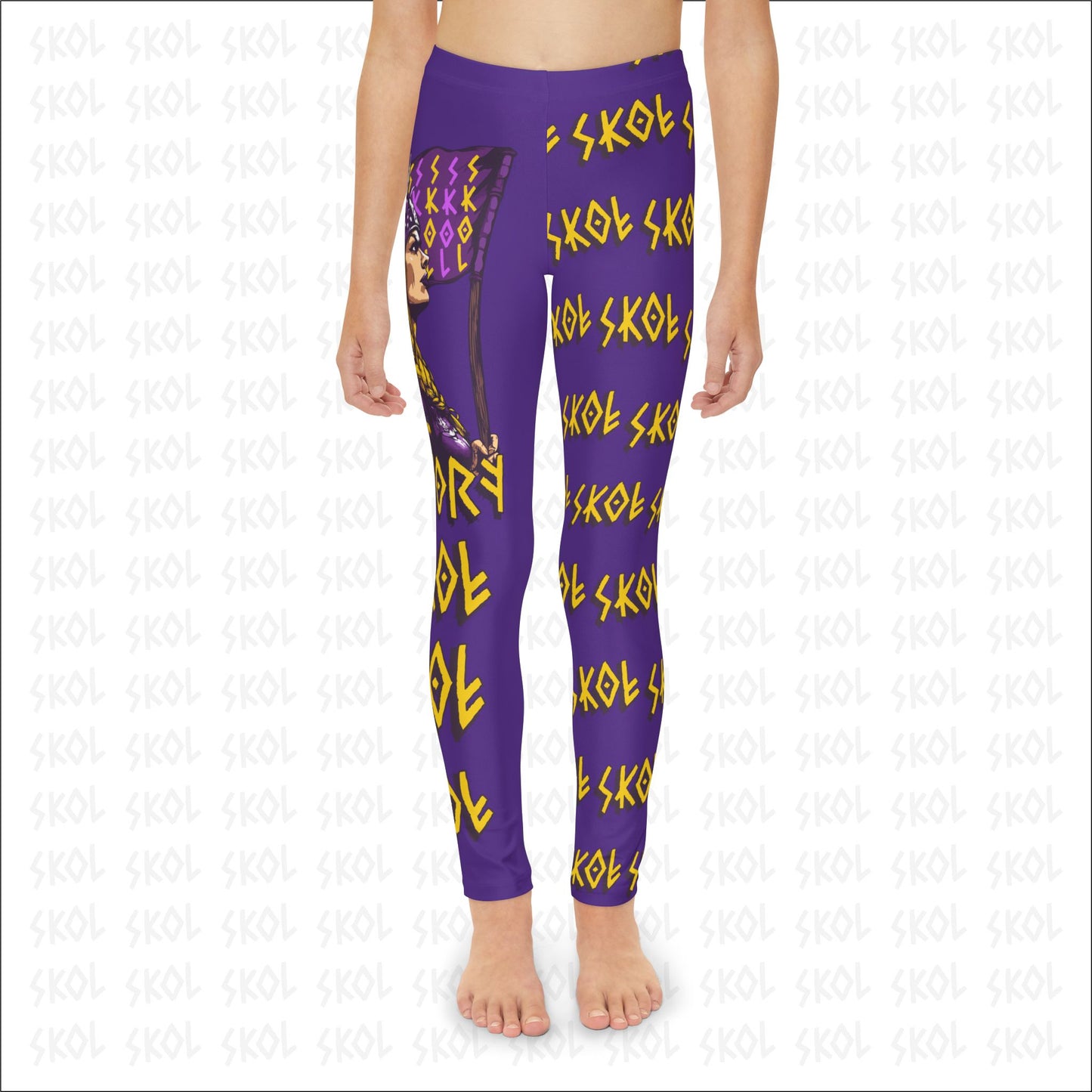 Viktory & SKOL | Purple Youth Full-Length White Leggings (AOP)