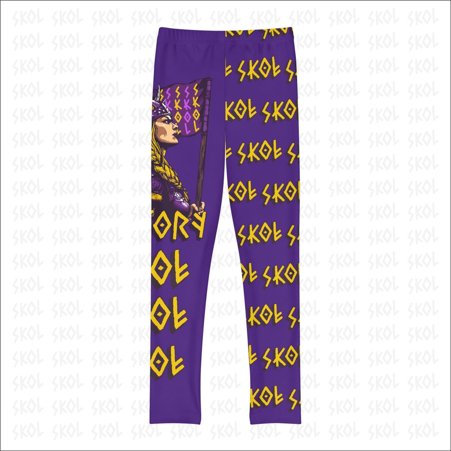 Viktory & SKOL | Purple Youth Full-Length White Leggings (AOP)