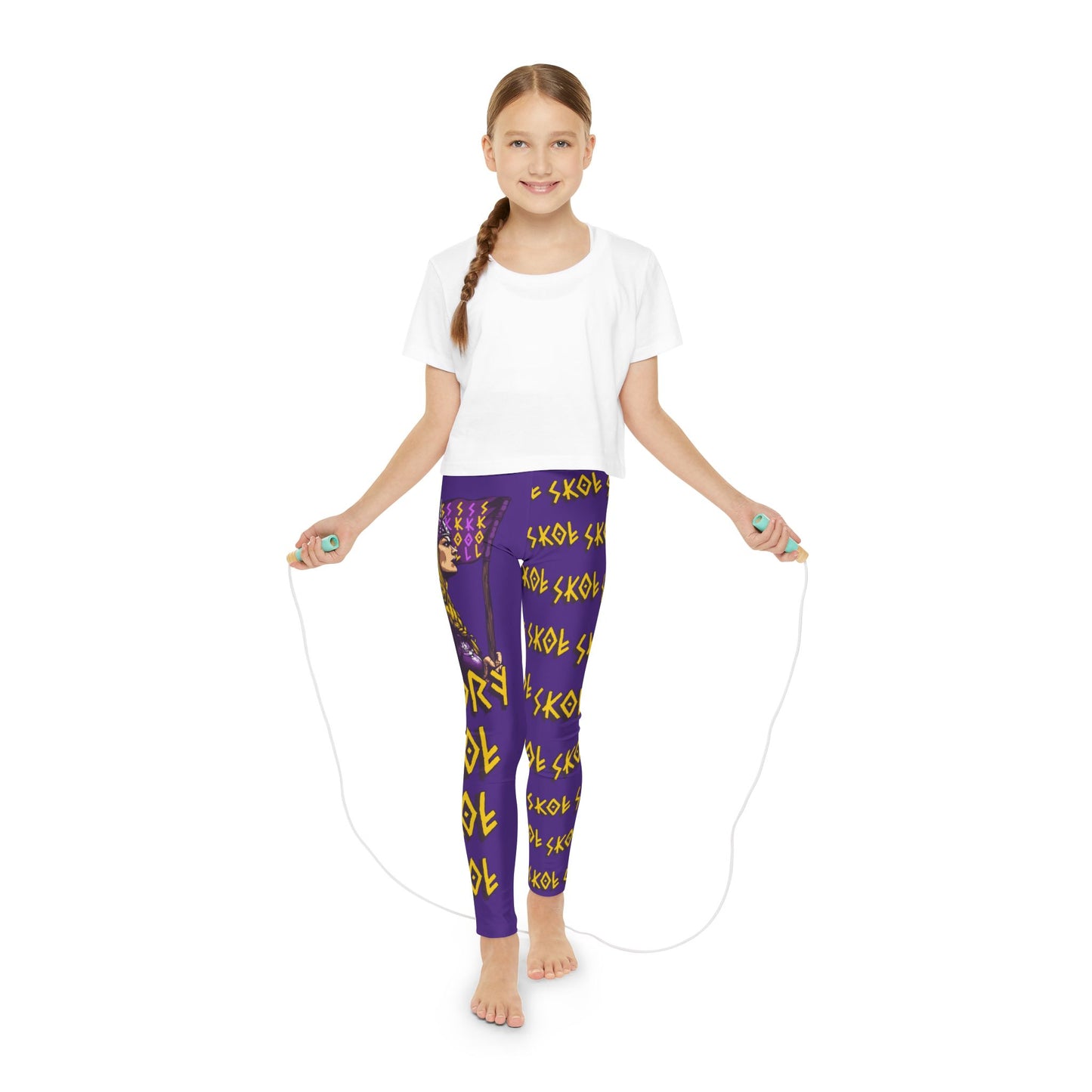 Viktory & SKOL | Purple Youth Full-Length White Leggings (AOP)