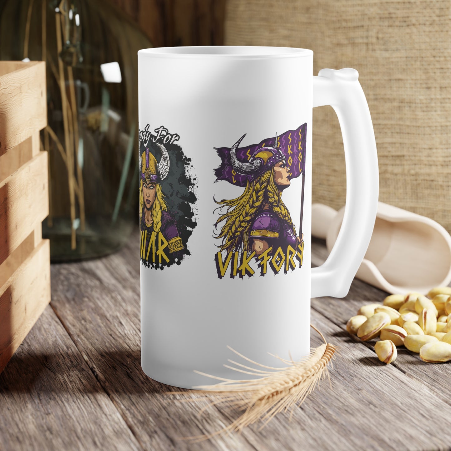 War Maiden Viktory Frosted Glass Beer Mug