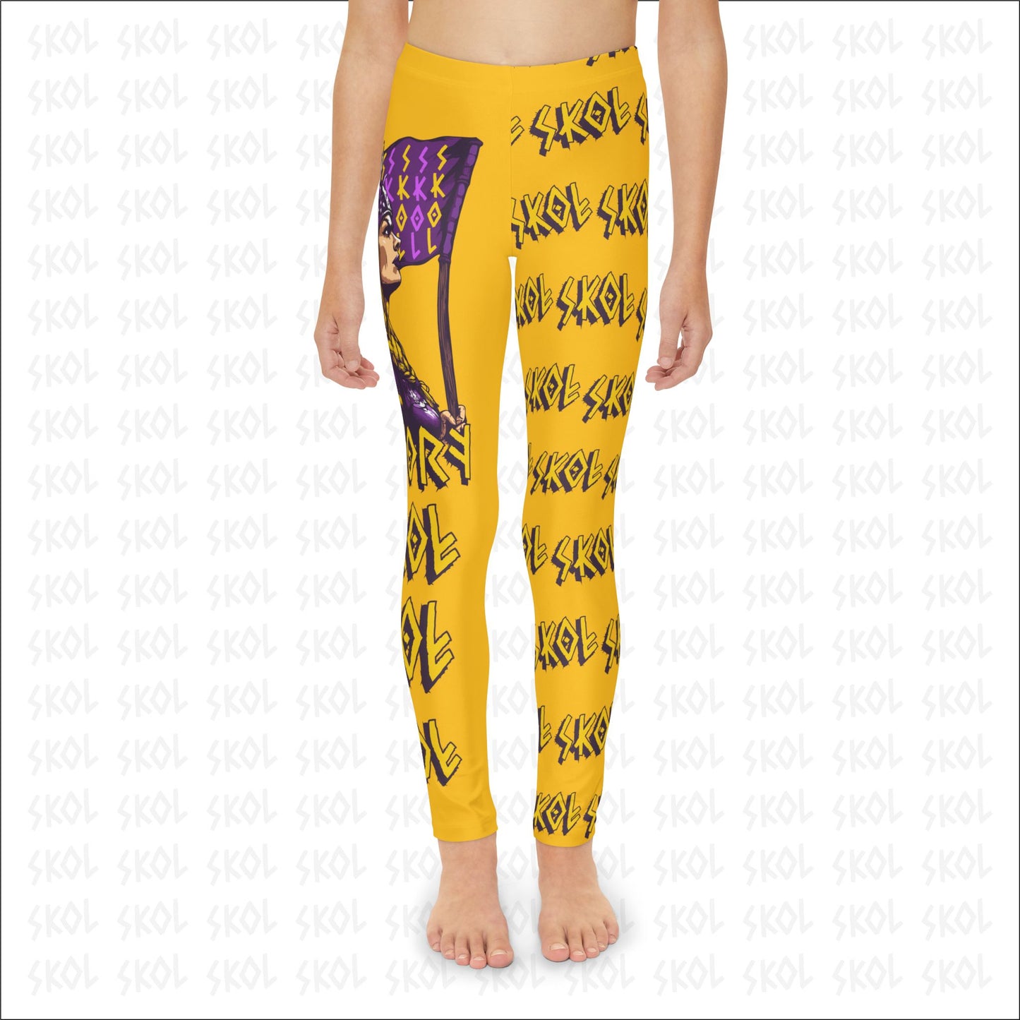 Viktory & SKOL | Yellow Youth Full-Length White Leggings (AOP)