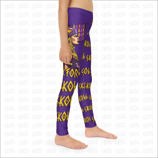 Viktory & SKOL | Purple Youth Full-Length White Leggings (AOP)